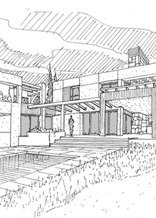 Dibujo a mano alzada de vivienda unifamiliar